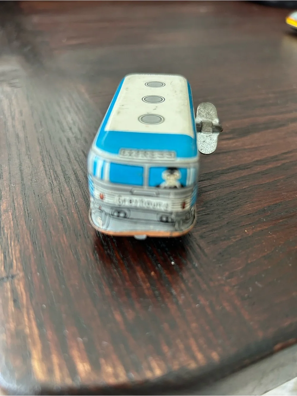 Vintage Greyhound Blue Bus Tin Wind-Up Toy